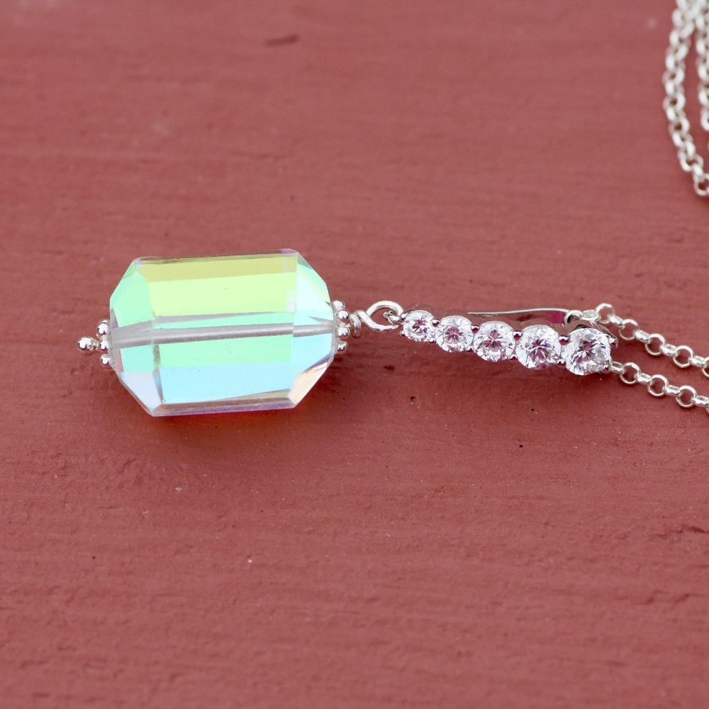 Handcrafted Rainbow Mystic Moonstone Pendant Sterling Silver 925